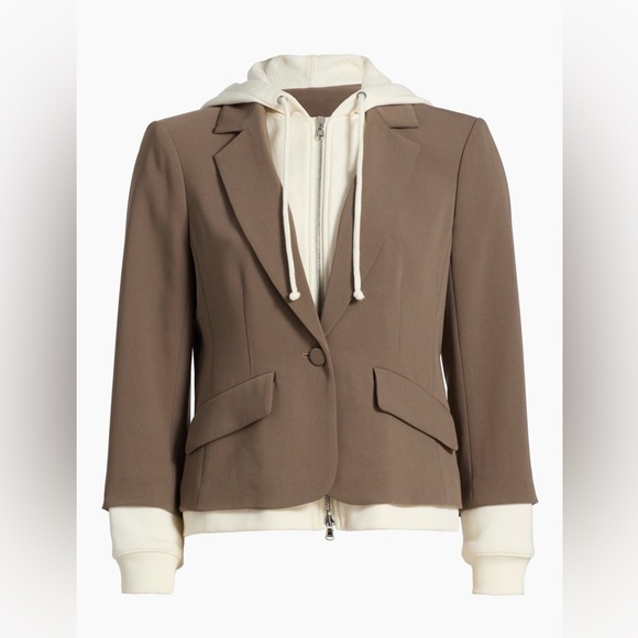 Cinq a Sept Le Petit Khloe Zip-UpBlazer in Taupe and Ivory - Picture 5 of 8